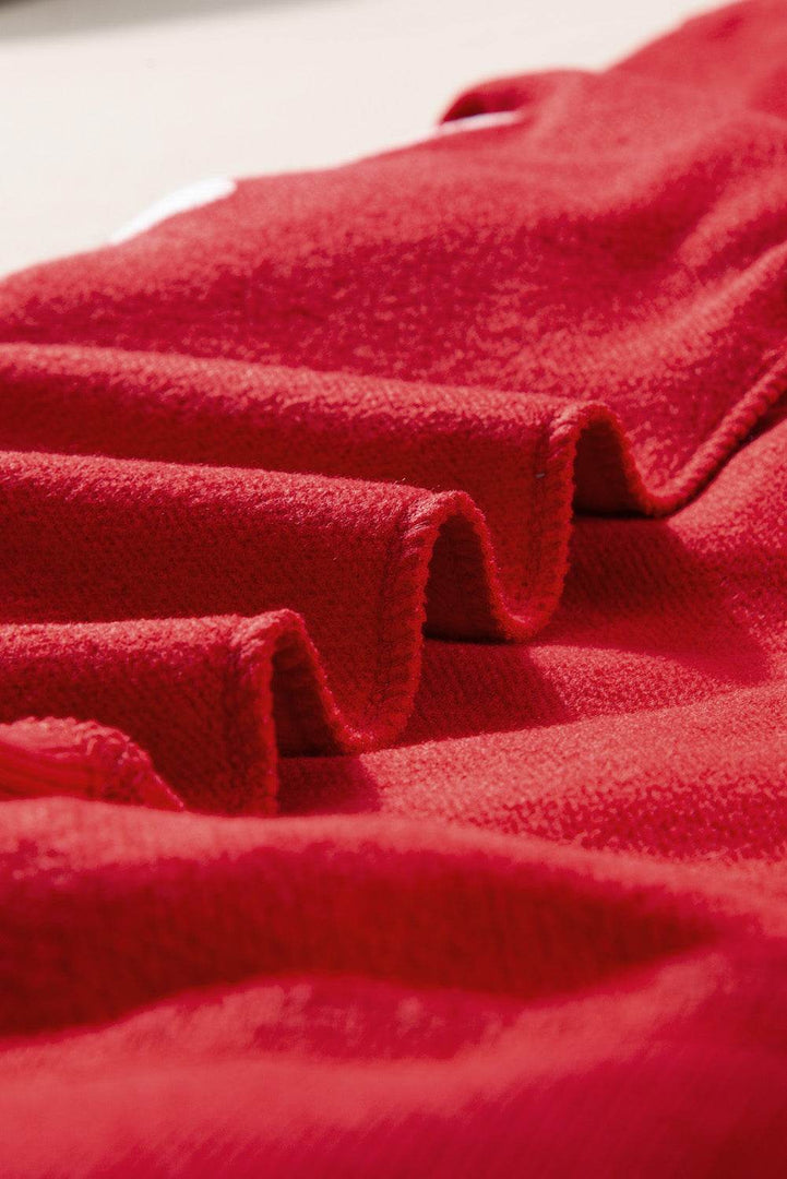 Racing Red Aphabet Chenille Embroidered Pullover Sweatshirt - Fashion Queen -  18