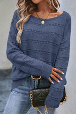 Load image into Gallery viewer, Real Teal Boat Neck Drop Shoulder Pointelle Knit Sweater - Fashion Queen -  1

