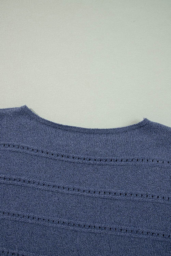 Real Teal Boat Neck Drop Shoulder Pointelle Knit Sweater - Fashion Queen -  10