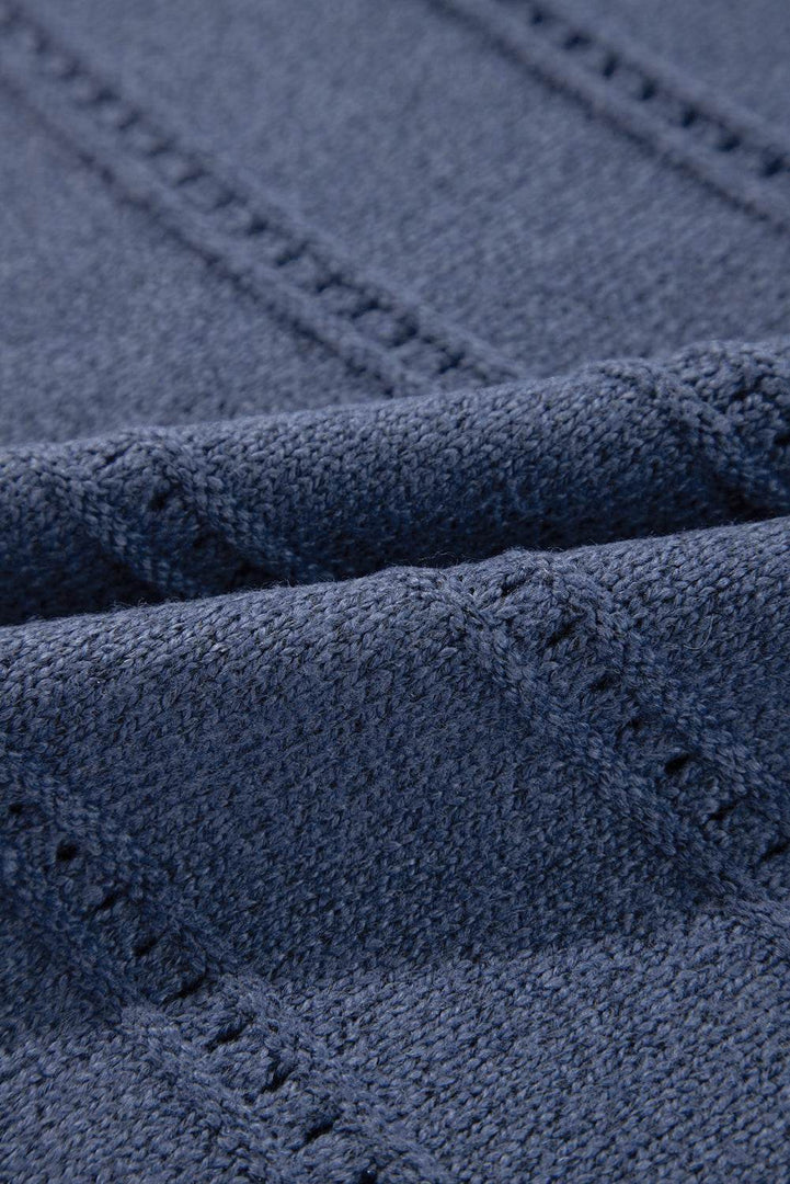 Real Teal Boat Neck Drop Shoulder Pointelle Knit Sweater - Fashion Queen -  12