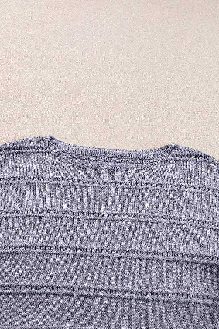 Real Teal Boat Neck Drop Shoulder Pointelle Knit Sweater - Fashion Queen -  18