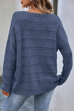 Load image into Gallery viewer, Real Teal Boat Neck Drop Shoulder Pointelle Knit Sweater - Fashion Queen -  2
