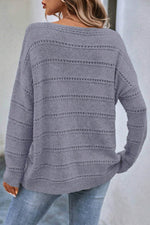 Load image into Gallery viewer, Real Teal Boat Neck Drop Shoulder Pointelle Knit Sweater - Fashion Queen -  5
