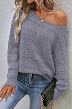 Load image into Gallery viewer, Real Teal Boat Neck Drop Shoulder Pointelle Knit Sweater - Fashion Queen -  6
