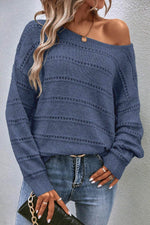 Load image into Gallery viewer, Real Teal Boat Neck Drop Shoulder Pointelle Knit Sweater - Fashion Queen -  8
