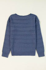 Load image into Gallery viewer, Real Teal Boat Neck Drop Shoulder Pointelle Knit Sweater - Fashion Queen -  9
