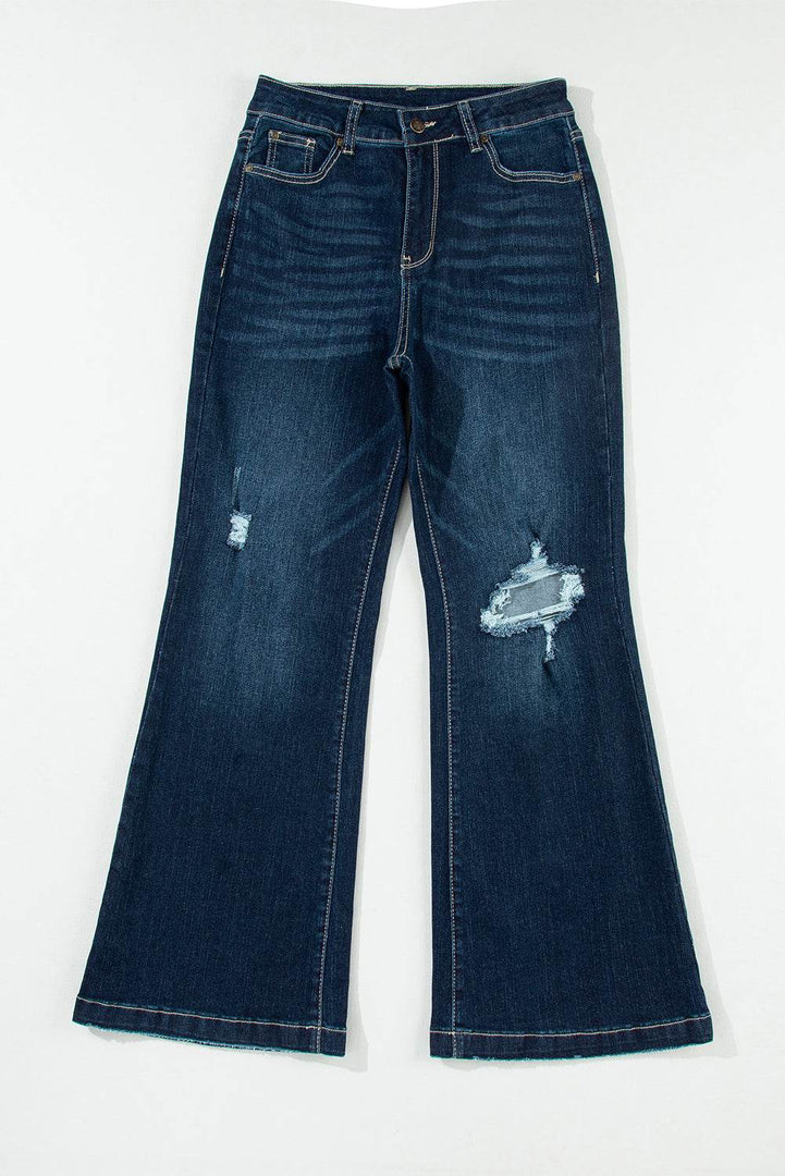 Real Teal High Rise Ripped Bell Bottom Jeans - Fashion Queen -  10