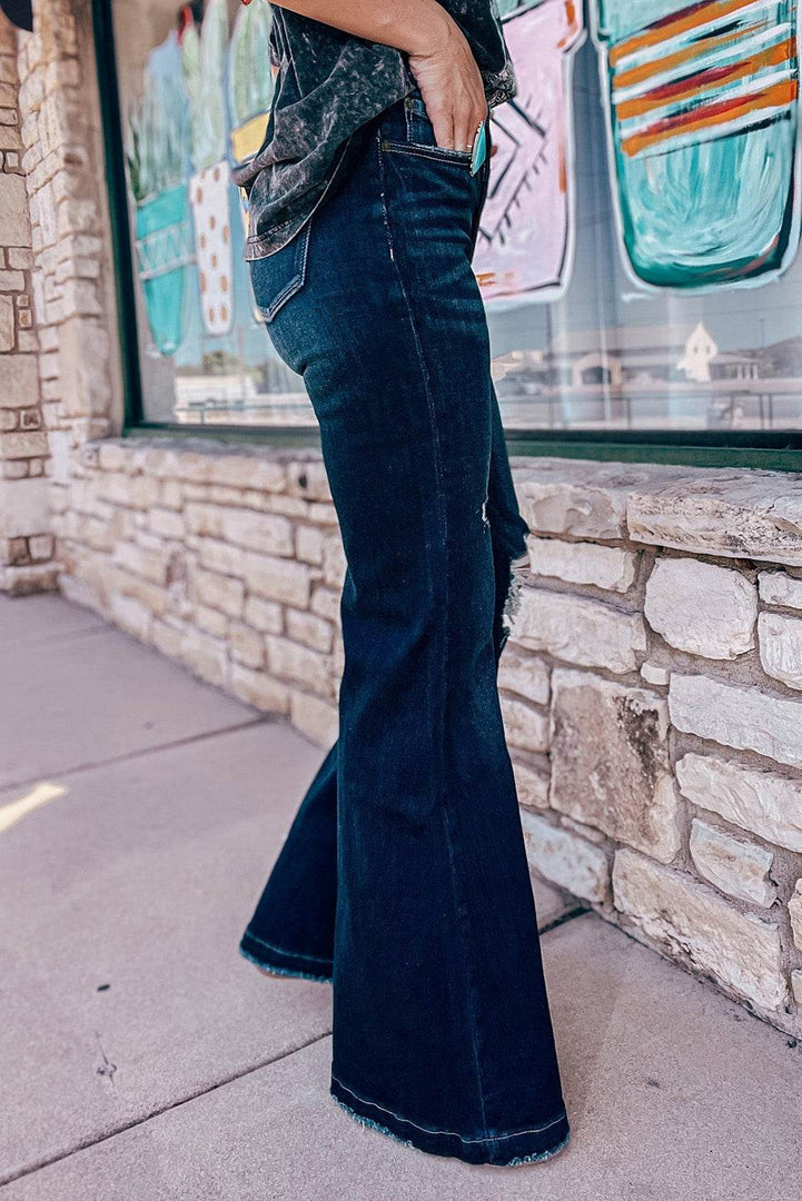Real Teal High Rise Ripped Bell Bottom Jeans - Fashion Queen -  8
