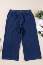 Load image into Gallery viewer, Real Teal Plus Size Drawstring High Waist Wide Leg Casual Jeans - Fashion Queen -  10
