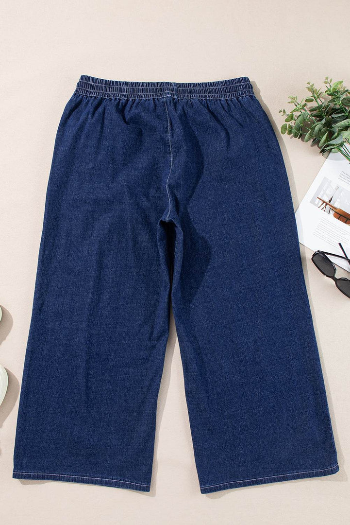 Real Teal Plus Size Drawstring High Waist Wide Leg Casual Jeans - Fashion Queen -  10
