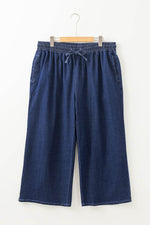 Load image into Gallery viewer, Real Teal Plus Size Drawstring High Waist Wide Leg Casual Jeans - Fashion Queen -  11
