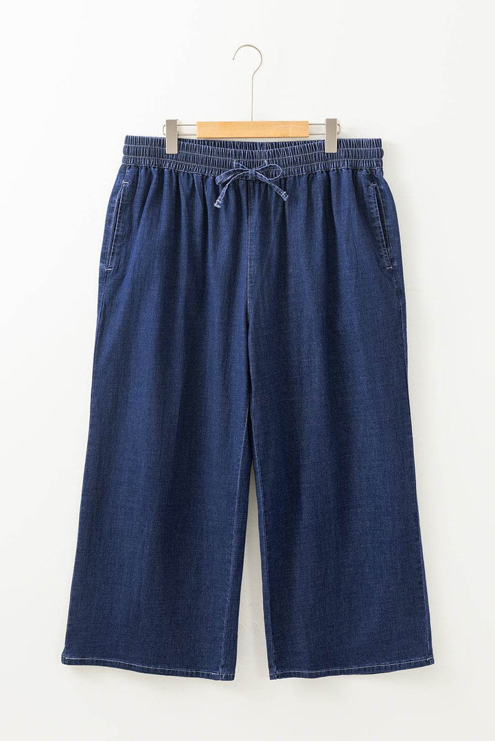 Real Teal Plus Size Drawstring High Waist Wide Leg Casual Jeans - Fashion Queen -  11