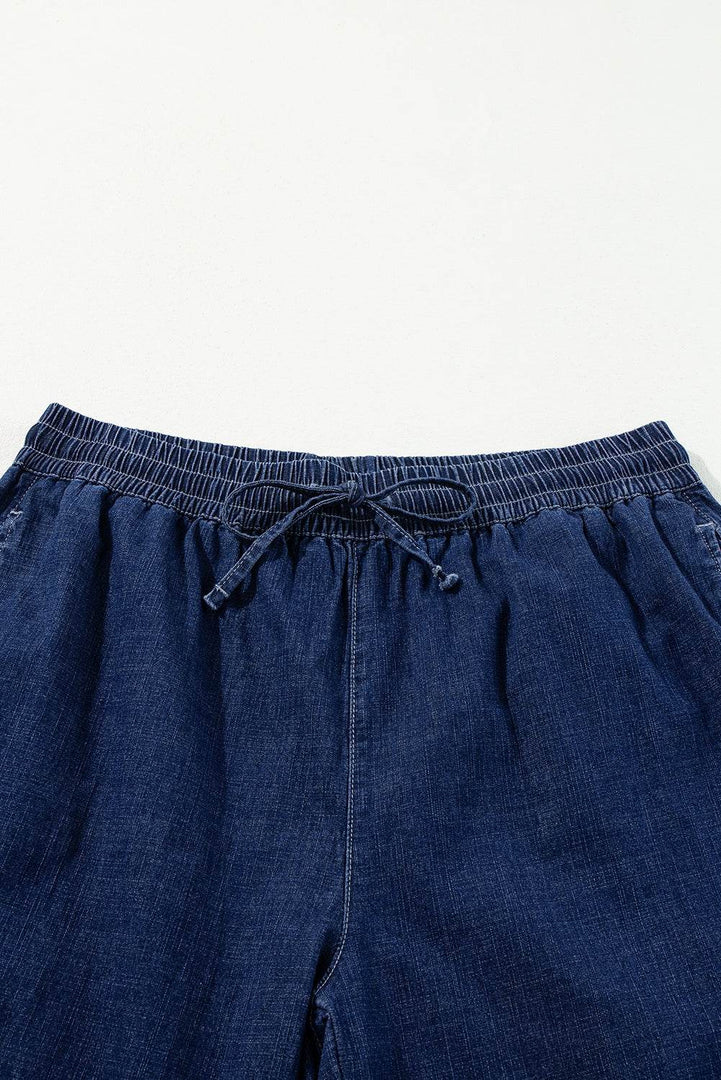 Real Teal Plus Size Drawstring High Waist Wide Leg Casual Jeans - Fashion Queen -  13
