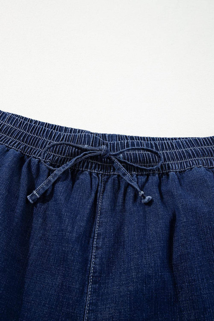 Real Teal Plus Size Drawstring High Waist Wide Leg Casual Jeans - Fashion Queen -  14
