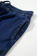 Load image into Gallery viewer, Real Teal Plus Size Drawstring High Waist Wide Leg Casual Jeans - Fashion Queen -  15
