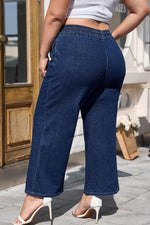 Load image into Gallery viewer, Real Teal Plus Size Drawstring High Waist Wide Leg Casual Jeans - Fashion Queen -  3
