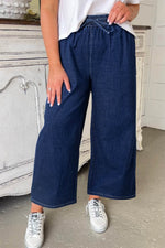 Load image into Gallery viewer, Real Teal Plus Size Drawstring High Waist Wide Leg Casual Jeans - Fashion Queen -  7
