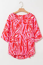 Load image into Gallery viewer, Red Abstract Print V Neck Batwing Sleeve Oversized Blouse - Fashion Queen -  13
