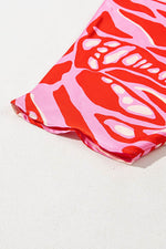 Load image into Gallery viewer, Red Abstract Print V Neck Batwing Sleeve Oversized Blouse - Fashion Queen -  18
