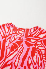 Load image into Gallery viewer, Red Abstract Print V Neck Batwing Sleeve Oversized Blouse - Fashion Queen -  19
