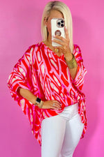 Load image into Gallery viewer, Red Abstract Print V Neck Batwing Sleeve Oversized Blouse - Fashion Queen -  3
