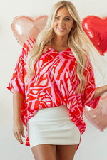 Load image into Gallery viewer, Red Abstract Print V Neck Batwing Sleeve Oversized Blouse - Fashion Queen -  5

