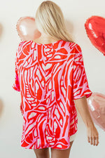 Load image into Gallery viewer, Red Abstract Print V Neck Batwing Sleeve Oversized Blouse - Fashion Queen -  6
