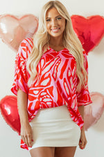 Load image into Gallery viewer, Red Abstract Print V Neck Batwing Sleeve Oversized Blouse - Fashion Queen -  7
