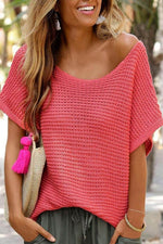 Load image into Gallery viewer, Red Clay Solid Loose Knit Short Dolman Sleeve Sweater - Fashion Queen -  1
