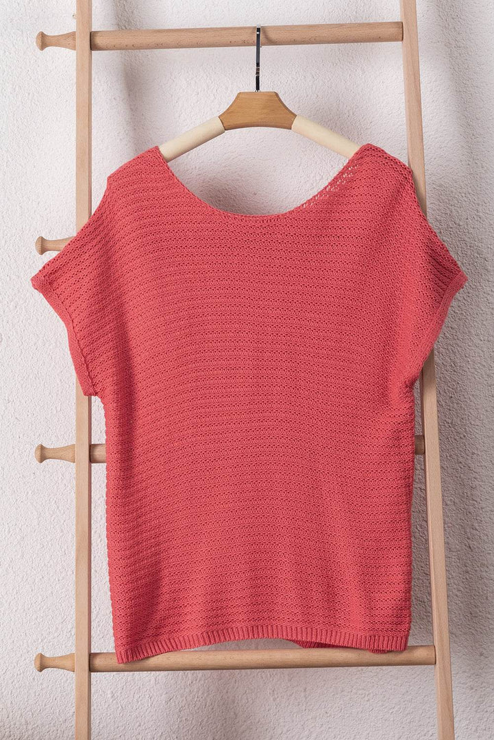 Red Clay Solid Loose Knit Short Dolman Sleeve Sweater - Fashion Queen -  17