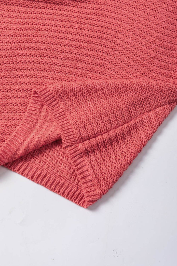 Red Clay Solid Loose Knit Short Dolman Sleeve Sweater - Fashion Queen -  20