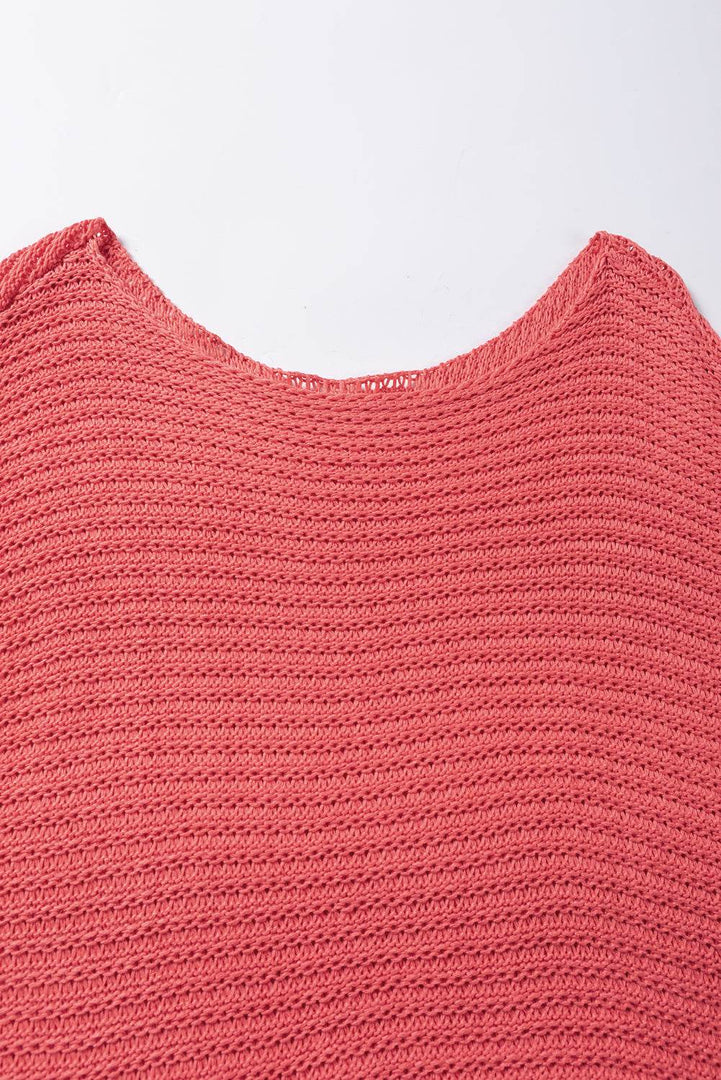 Red Clay Solid Loose Knit Short Dolman Sleeve Sweater - Fashion Queen -  22