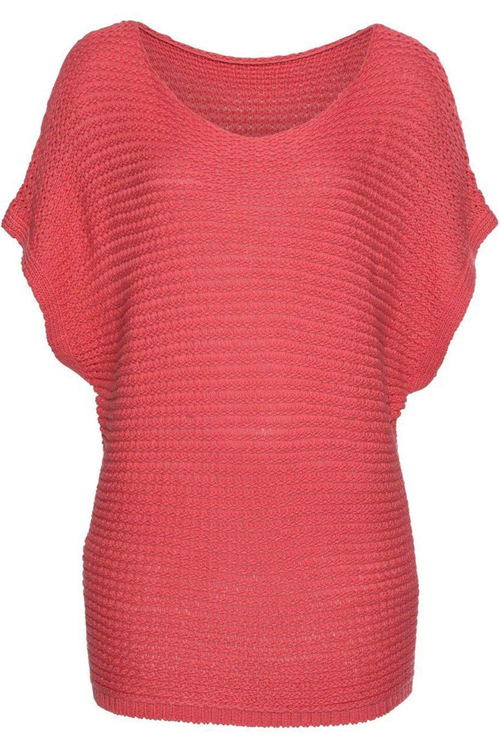 Red Clay Solid Loose Knit Short Dolman Sleeve Sweater - Fashion Queen -  24
