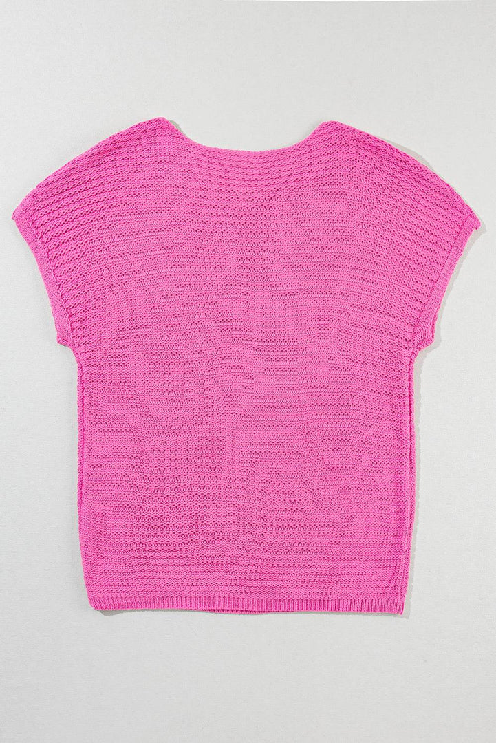 Red Clay Solid Loose Knit Short Dolman Sleeve Sweater - Fashion Queen -  25