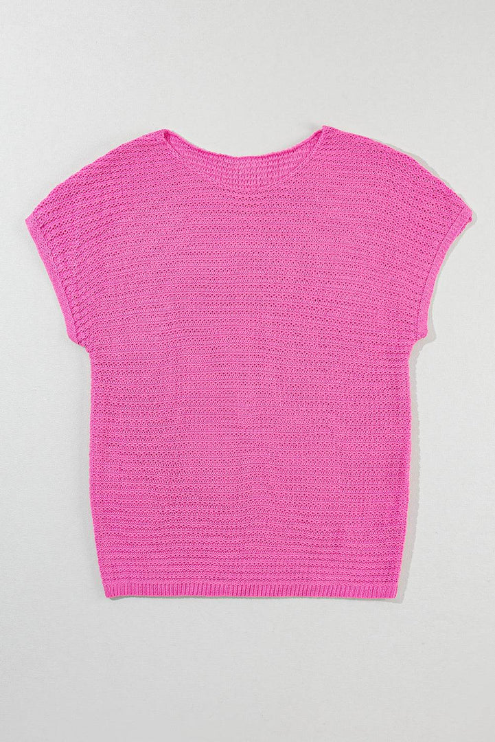 Red Clay Solid Loose Knit Short Dolman Sleeve Sweater - Fashion Queen -  26