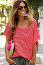 Load image into Gallery viewer, Red Clay Solid Loose Knit Short Dolman Sleeve Sweater - Fashion Queen -  3
