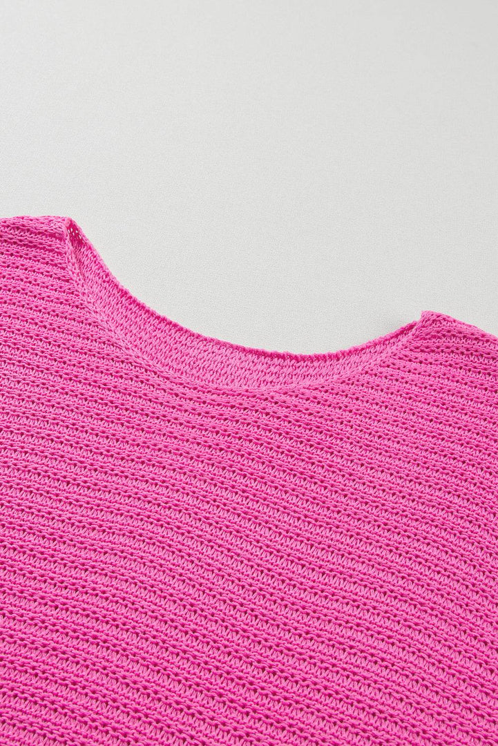 Red Clay Solid Loose Knit Short Dolman Sleeve Sweater - Fashion Queen -  30
