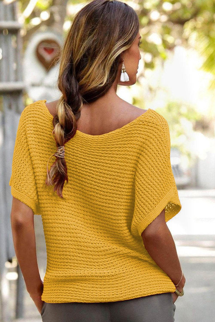 Red Clay Solid Loose Knit Short Dolman Sleeve Sweater - Fashion Queen -  8