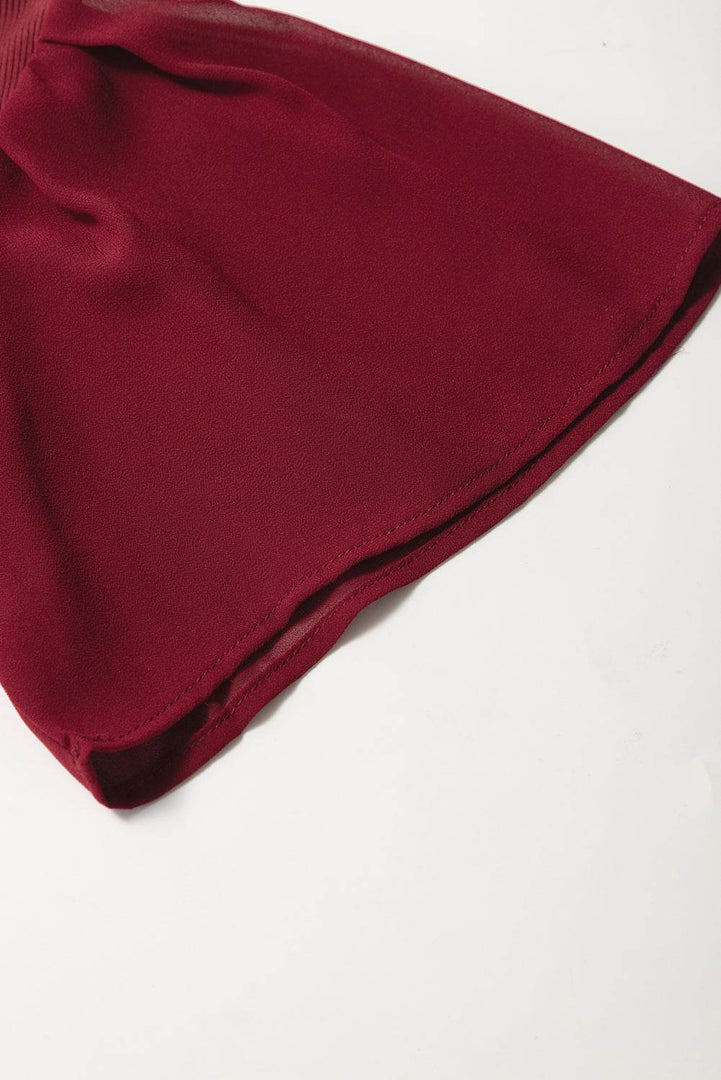 Red Dahlia Mesh Ruffled Sleeve Slim Fit V Neck Top - Fashion Queen -  8