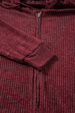 Load image into Gallery viewer, Red Dahlia Ribbed Zip Up Front Drawstring Hoodie - Fashion Queen -  13
