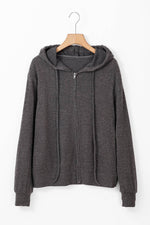 Load image into Gallery viewer, Red Dahlia Ribbed Zip Up Front Drawstring Hoodie - Fashion Queen -  18
