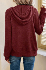 Load image into Gallery viewer, Red Dahlia Ribbed Zip Up Front Drawstring Hoodie - Fashion Queen -  2
