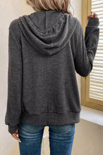 Load image into Gallery viewer, Red Dahlia Ribbed Zip Up Front Drawstring Hoodie - Fashion Queen -  5
