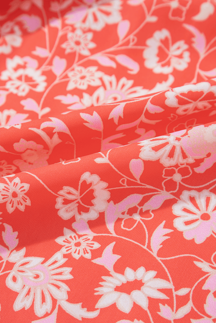 Red Floral Print Tasseled Tied Sleeve Empire Waist Maxi Dress - Fashion Queen -  9