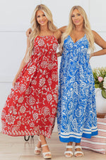 Load image into Gallery viewer, Red Floral Printed Spaghetti Strap Empire Waist Maxi Dress - Fashion Queen -  10
