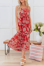 Load image into Gallery viewer, Red Floral Printed Spaghetti Strap Empire Waist Maxi Dress - Fashion Queen -  11
