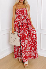 Load image into Gallery viewer, Red Floral Printed Spaghetti Strap Empire Waist Maxi Dress - Fashion Queen -  12
