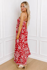 Load image into Gallery viewer, Red Floral Printed Spaghetti Strap Empire Waist Maxi Dress - Fashion Queen -  14
