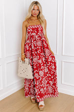Load image into Gallery viewer, Red Floral Printed Spaghetti Strap Empire Waist Maxi Dress - Fashion Queen -  15

