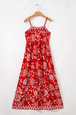 Load image into Gallery viewer, Red Floral Printed Spaghetti Strap Empire Waist Maxi Dress - Fashion Queen -  17
